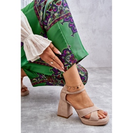 Lewski Shoes Sandale De Damă De piele intoarsa Cu Toc Pantofi Stânga 3221 Bej maro 2