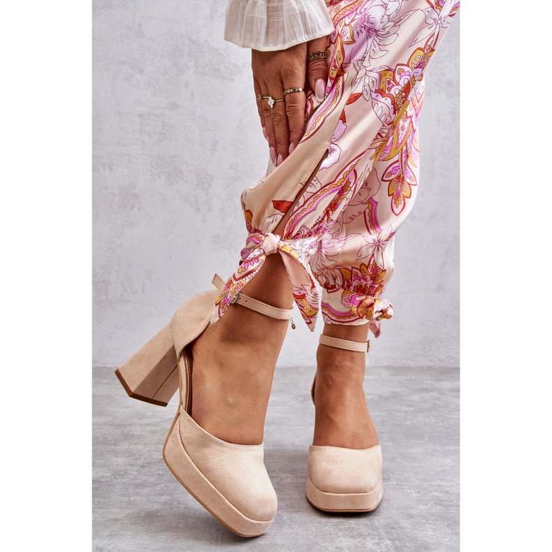 PS2 Pompi din piele intoarsa pe tocuri groase si platforma bej Diame 1