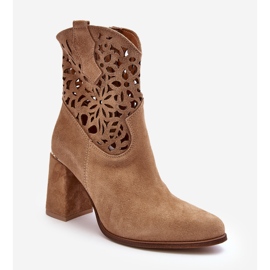 Lewski Shoes Botine ajurate din piele intoarsa Pantofi Leewski 3264 Bej Inchis maro 2