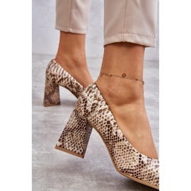 Lewski Shoes Pompi din Piele Cu Model Serpe Stânga Pantofi 3277 Bej-Auriu de aur 1