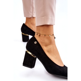 PS1 Pompe clasice din piele intoarsa cu toc inalt cu decor negru Derren 2