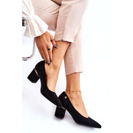 PS1 Pompe clasice din piele intoarsa cu toc inalt cu decor negru Derren 4