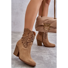 Lewski Shoes Cizme de cowboy ajurate din piele intoarsa Pantofi Leski 3265 Bej Inchis 2