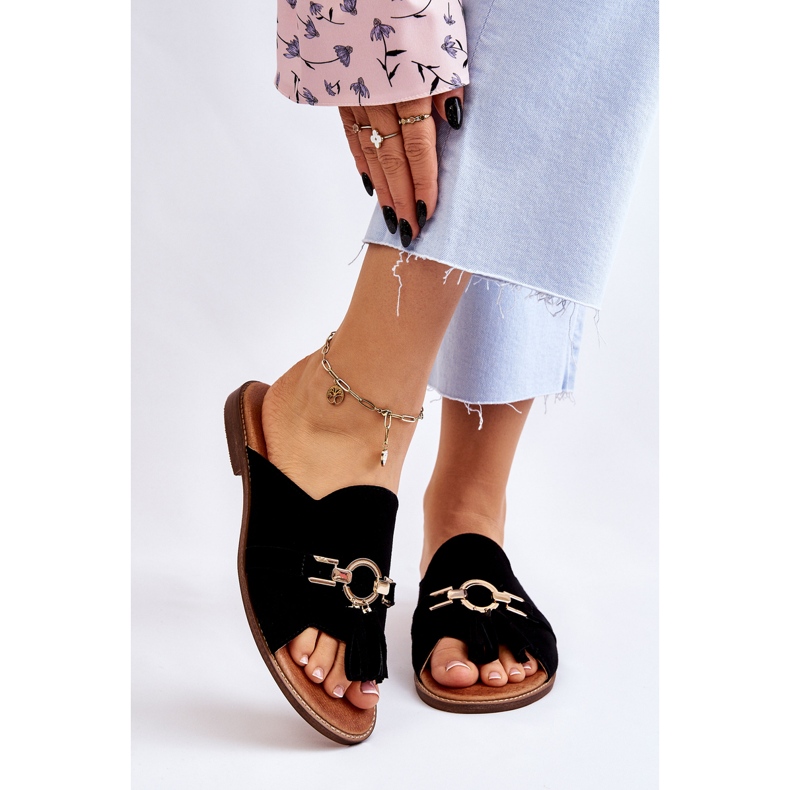 Lewski Shoes Papuci din piele intoarsa pentru dama Leewski Shoes 3226 Black negru 1