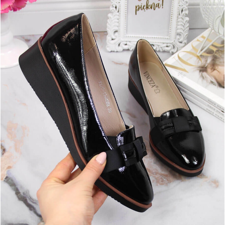 Pantofi de dama cu siret cu fundita neagra Vinceza negru 1