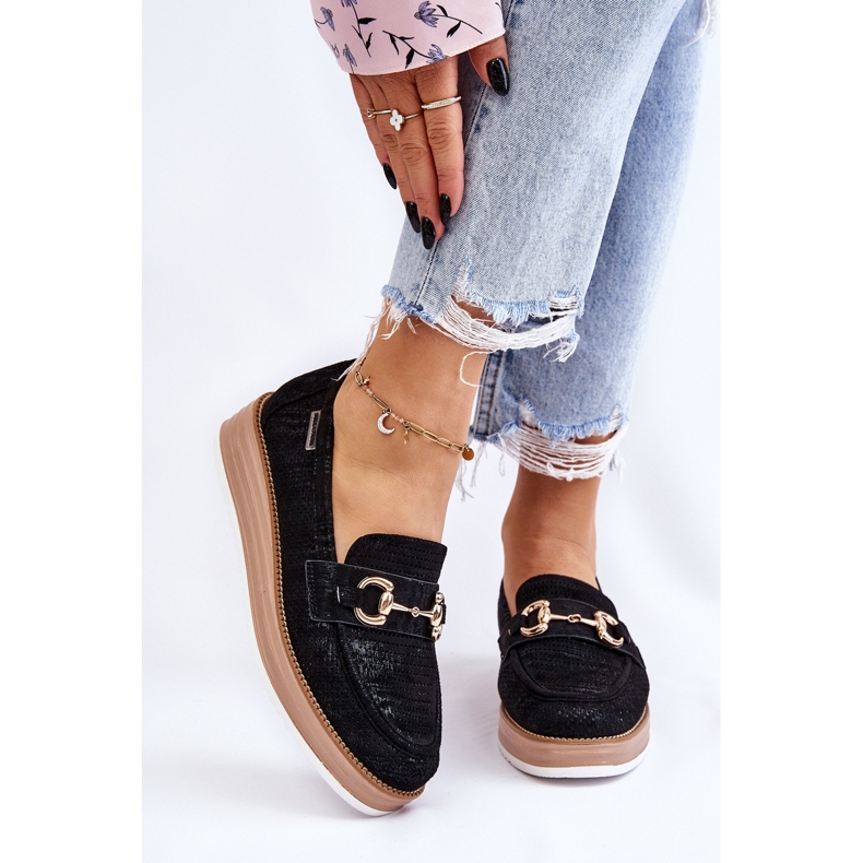PM1 Mocasini de dama pe platforma neagra Danny negru 1