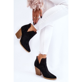 PM1 Cizme de dama pe toc inalt piele intoarsa ajurata nuante negre negru 2