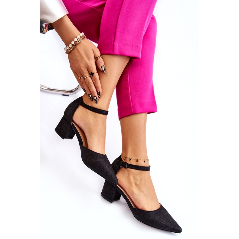 PG1 Pompe la modă, strălucitoare, cu toc mic, Leilany negru 4