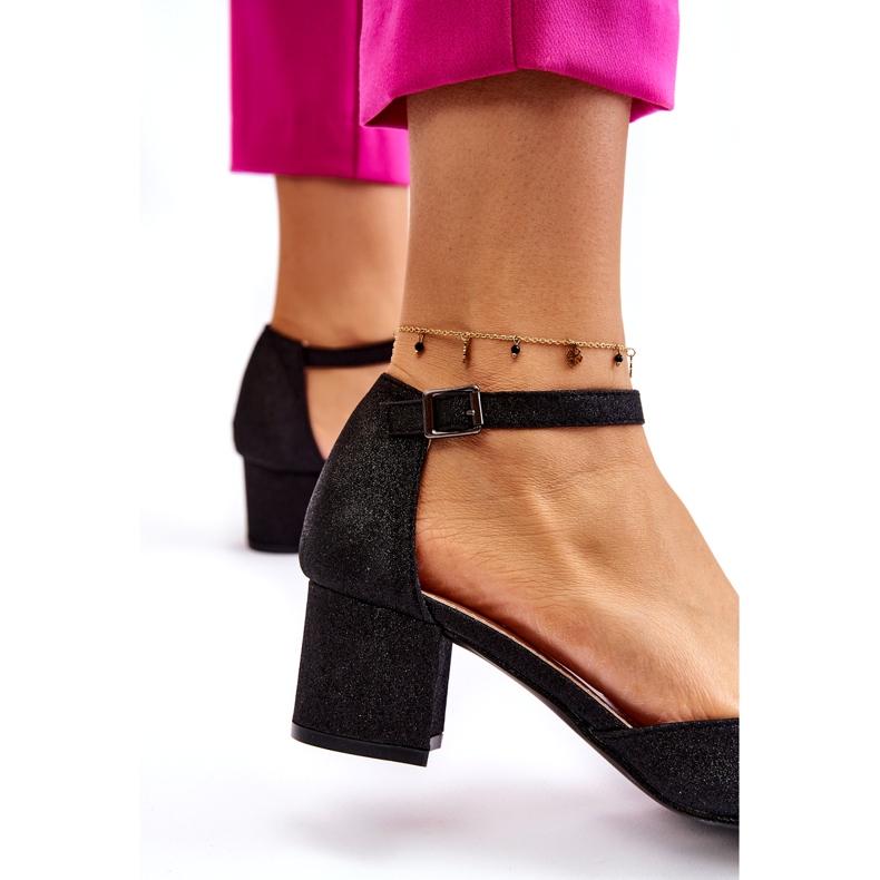 PG1 Pompe la modă, strălucitoare, cu toc mic, Leilany negru 2