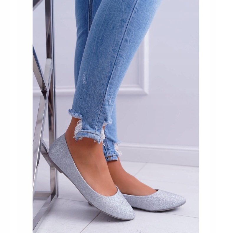 Balerini argintii cu sclipici pentru damă 3