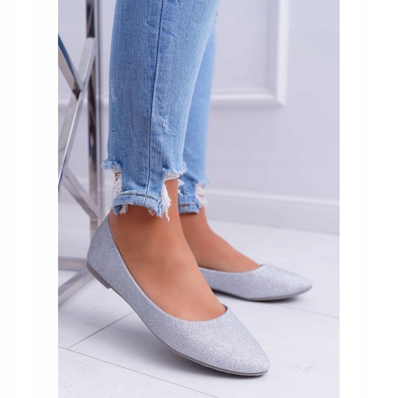 Balerini argintii cu sclipici pentru damă 1