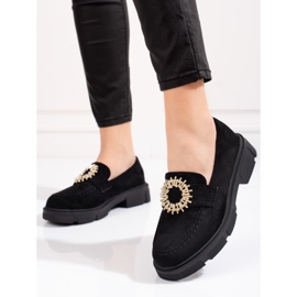 Pantofi de damă Shelovet de piele de căprioară neagră negru 1