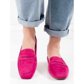 Mocasini de dama Shelovet din piele intoarsa fucsia roz 2