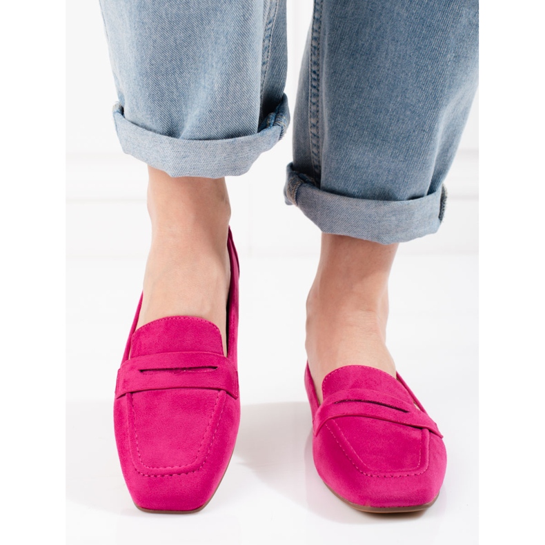 Mocasini de dama Shelovet din piele intoarsa fucsia roz 2