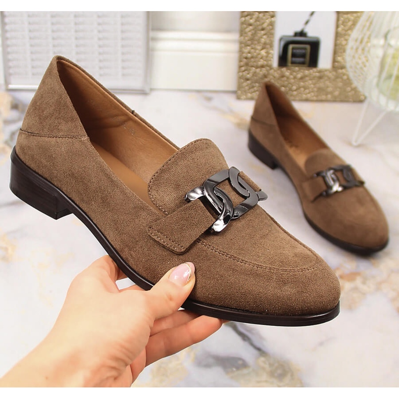 Pantofi plat dama din piele intoarsa maro Vinceza 10828 1