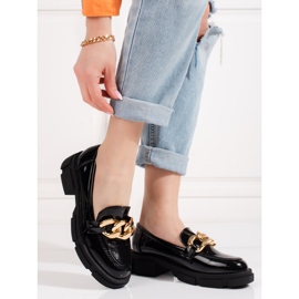 Goodin Pantofi Shelovet negri de damă cu lanț de aur negru 1