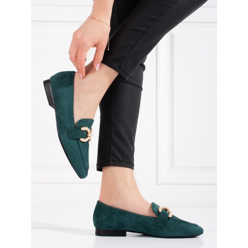 Mocasini Shelovet verzi de dama cu decor verde 2