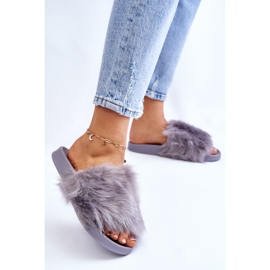 PM1 Flip-flops Allyson din cauciuc gri, cu blană 2 PM1 Flip-flops Allyson din cauciuc gri, cu blană 2