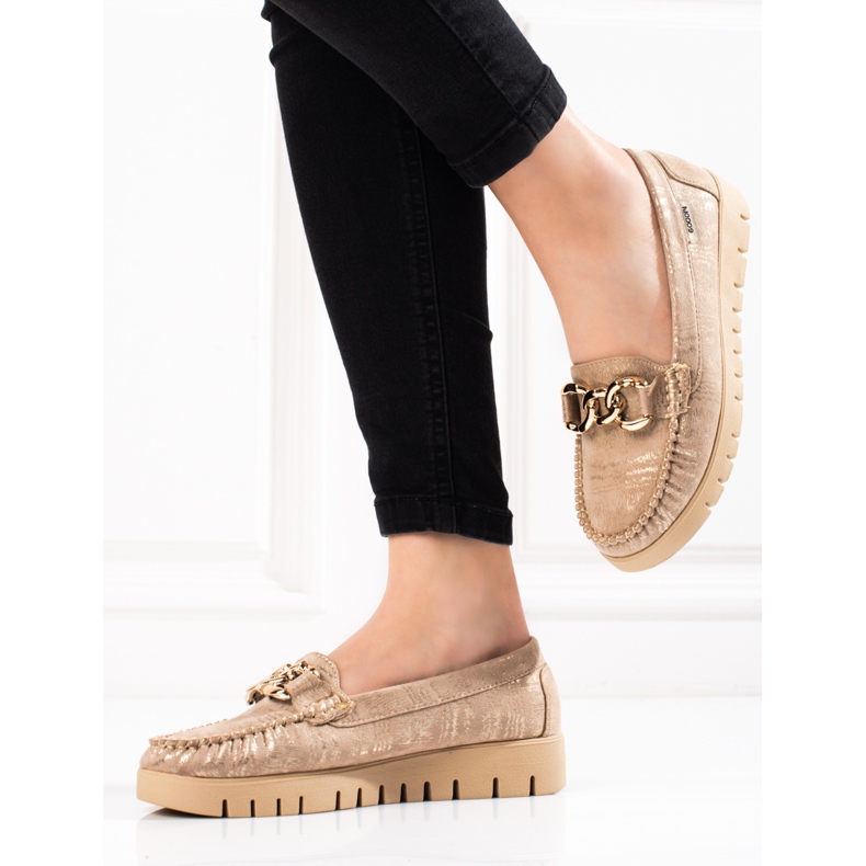 Goodin Mocasini de dama Shelovet auriu-bej de aur 2