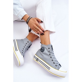 Pantofi de damă cu platformă textilă înaltă Big Star LL274188 Albastru deschis 8