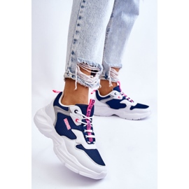 Pantofi sport ușoare de damă Big Star LL274376 alb și bleumarin albastru marin 2
