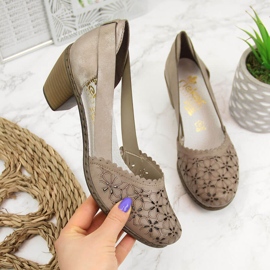 Pompi de damă din piele ajurata bej Rieker 40986 2