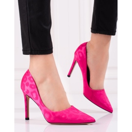 Tocuri înalte de damă Shelovet cu model leopard fucsia roz 1 Tocuri înalte de damă Shelovet cu model leopard fucsia roz 1