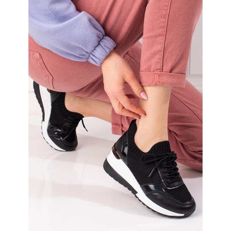 Adidași de damă cu partea superioară flexibilă negru 1