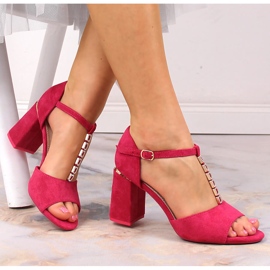 Sandale dama de piele intoarsa pe post cu zirconi fucsia Vinceza 20195 roz 1