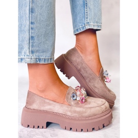 PA1 Mocasini cu platforma Stefani Khaki cu margele bej 1