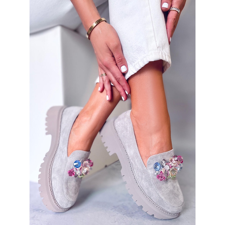 PA1 Mocasini cu platforma Stefani Gri cu margele 1