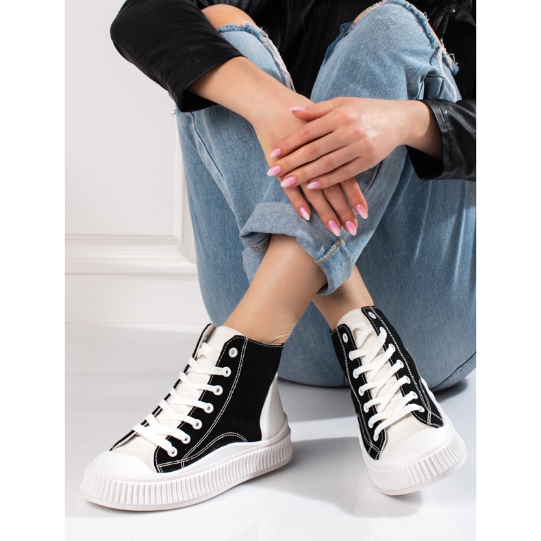 Adidași de damă Shelovet înalți alb și negru 1