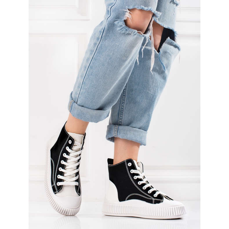 Adidași de damă Shelovet înalți alb și negru 2