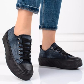 Tenisi de damă Shelovet din catifea bleumarin albastru marin 1