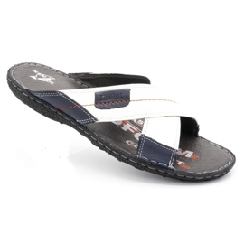 Kampol Papuci bărbați din piele 200 / B alb albastru marin 2 Kampol Papuci bărbați din piele 200 / B alb albastru marin 2