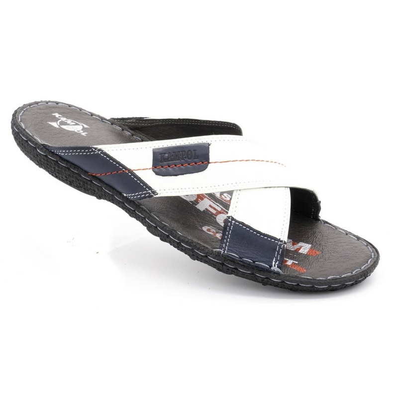 Kampol Papuci bărbați din piele 200 / B alb albastru marin 2 Kampol Papuci bărbați din piele 200 / B alb albastru marin 2