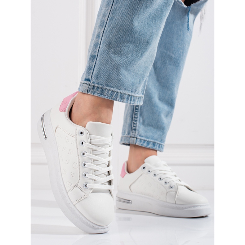 Pantofi sport albi de dama Shelovet cu model 1 Pantofi sport albi de dama Shelovet cu model 1