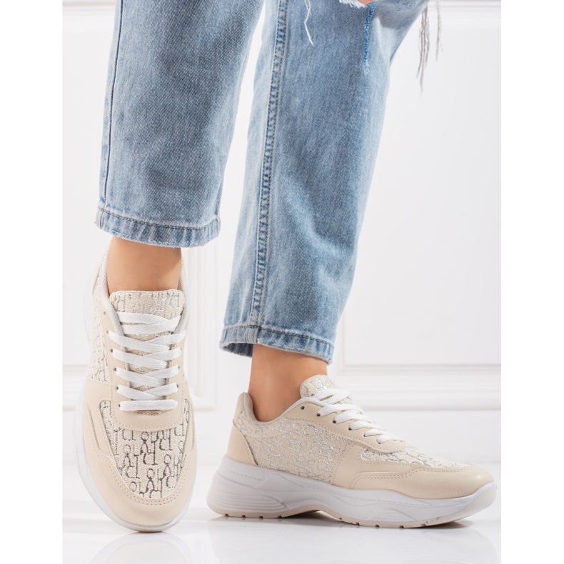Pantofi sport de damă Shelovet cu model bej strălucitor 1