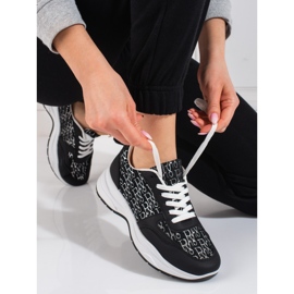 Pantofi sport de damă Shelovet cu model negru strălucitor 2