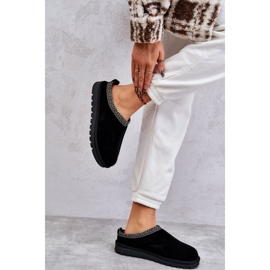 Papuci din piele de căprioară pentru femei cu blană și broderie neagră negru 4