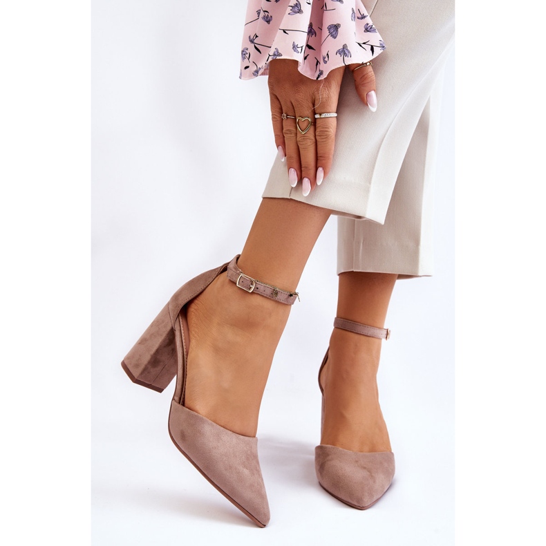 Pompe cu toc Lexie din piele intoarsa bej inchis 1 Pompe cu toc Lexie din piele intoarsa bej inchis 1