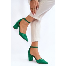 PS1 Pompe din piele intoarsa cu toc Lexie verde 2