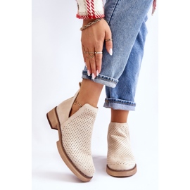 PS1 Cizme Angie din piele intoarsa ajurata cu toc plat bej 2