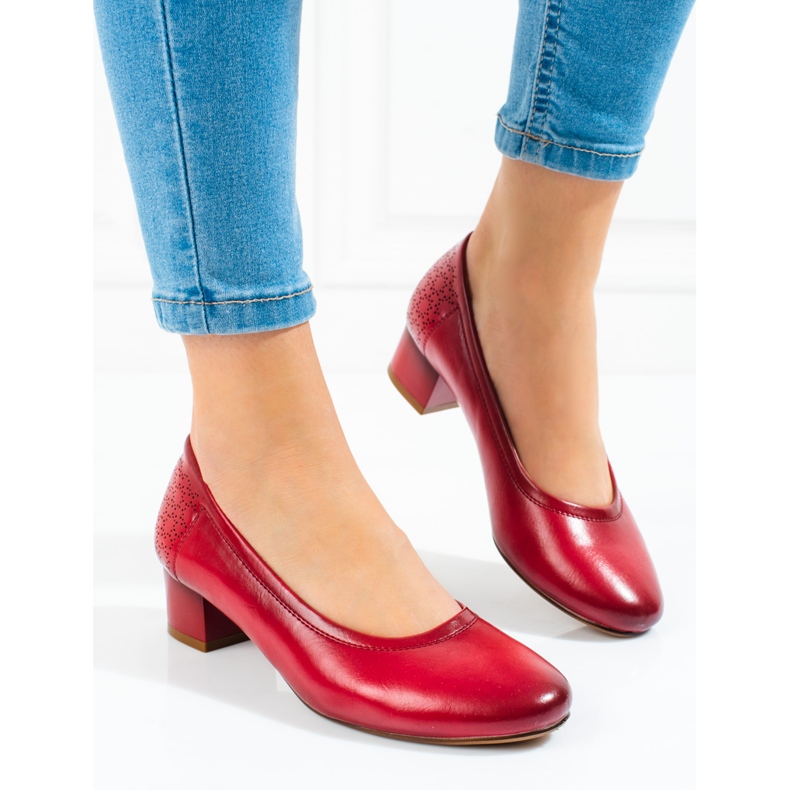W. Potocki Pompi de damă cu toc joasă Potocki red roșu 1