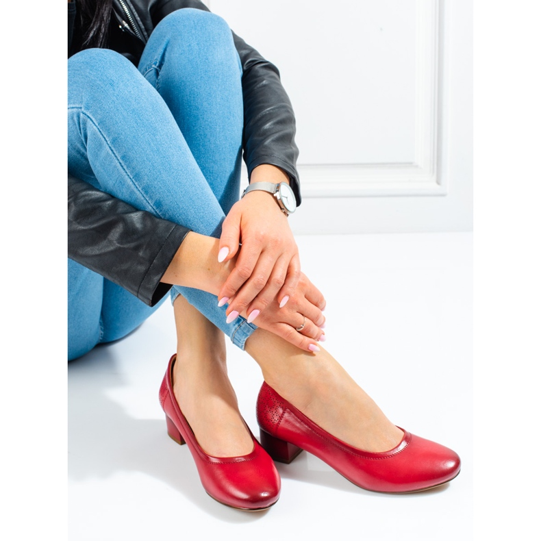 W. Potocki Pompi de damă cu toc joasă Potocki red roșu 2