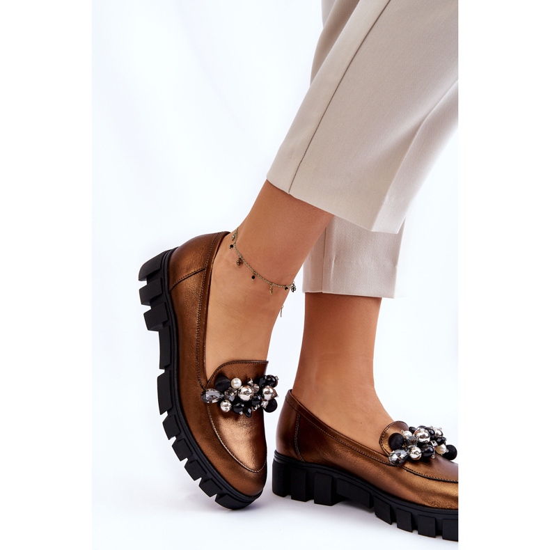 Mocasini de dama pe platforma Laura Messi 2392 Aur Inchis de aur 2