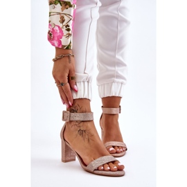 Sandale lucioase cu toc inalt Rose Gold Maxim roz 1