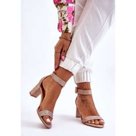 Sandale lucioase cu toc inalt Rose Gold Maxim roz 2