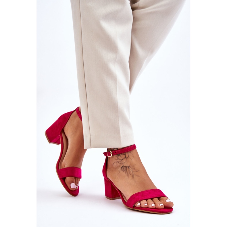 PS1 Sandale fucsia Quincy din piele intoarsa cu toc mic roz 2