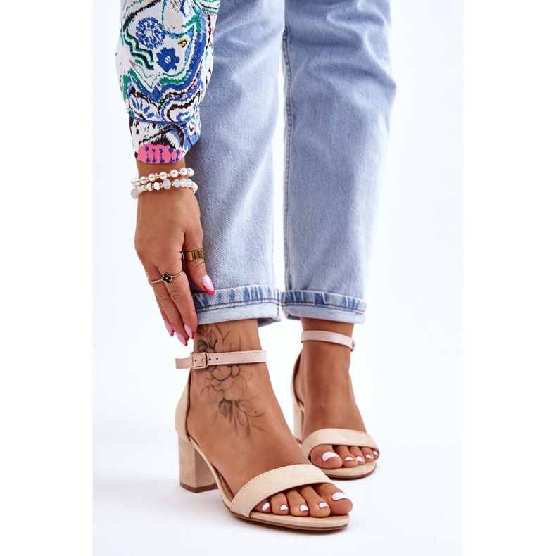 PS1 Sandale Quincy bej din piele intoarsa cu toc mic maro 1 PS1 Sandale Quincy bej din piele intoarsa cu toc mic maro 1